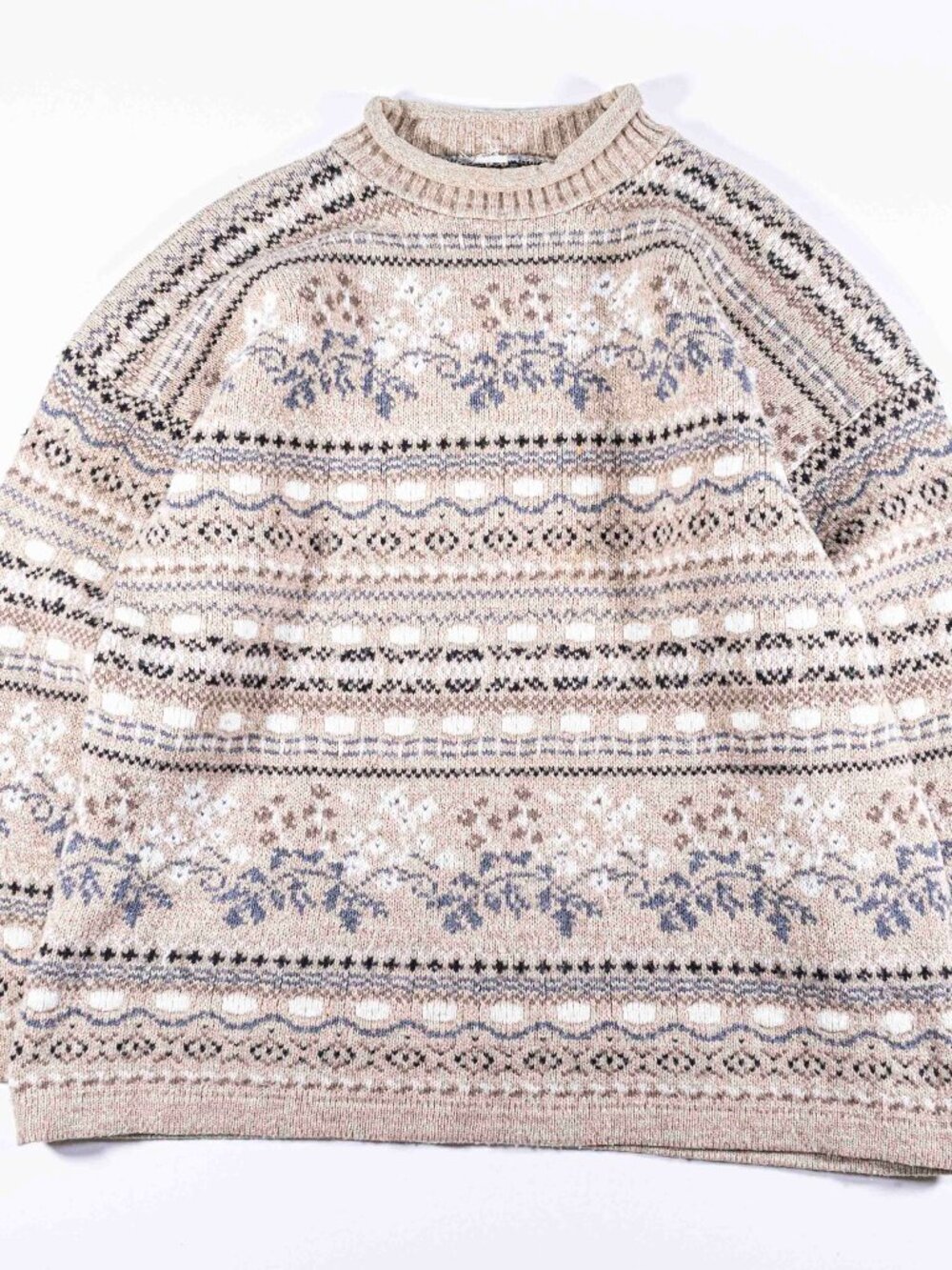Vintage 90s Nordic Fair Isle Roll Neck Sweater Womens Large Knit Fisherman